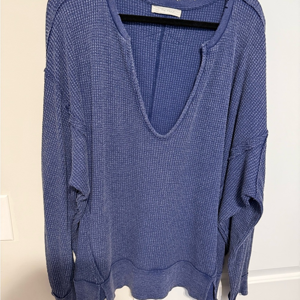 Free People V-Neck Sweater in Deep Blue